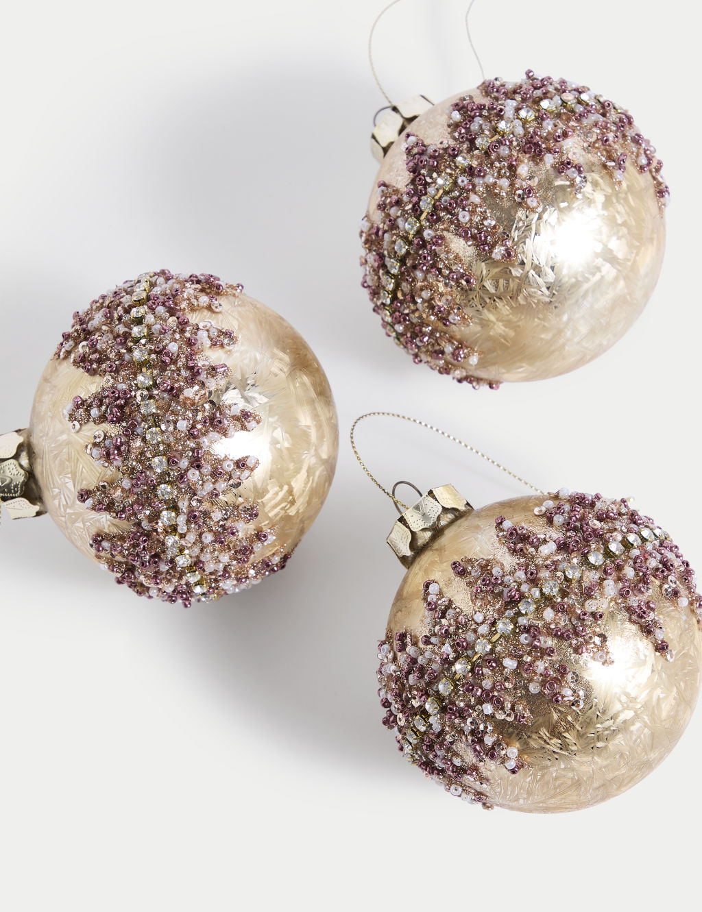 3pk Gold Glass Jewelled Baubles 2 of 3