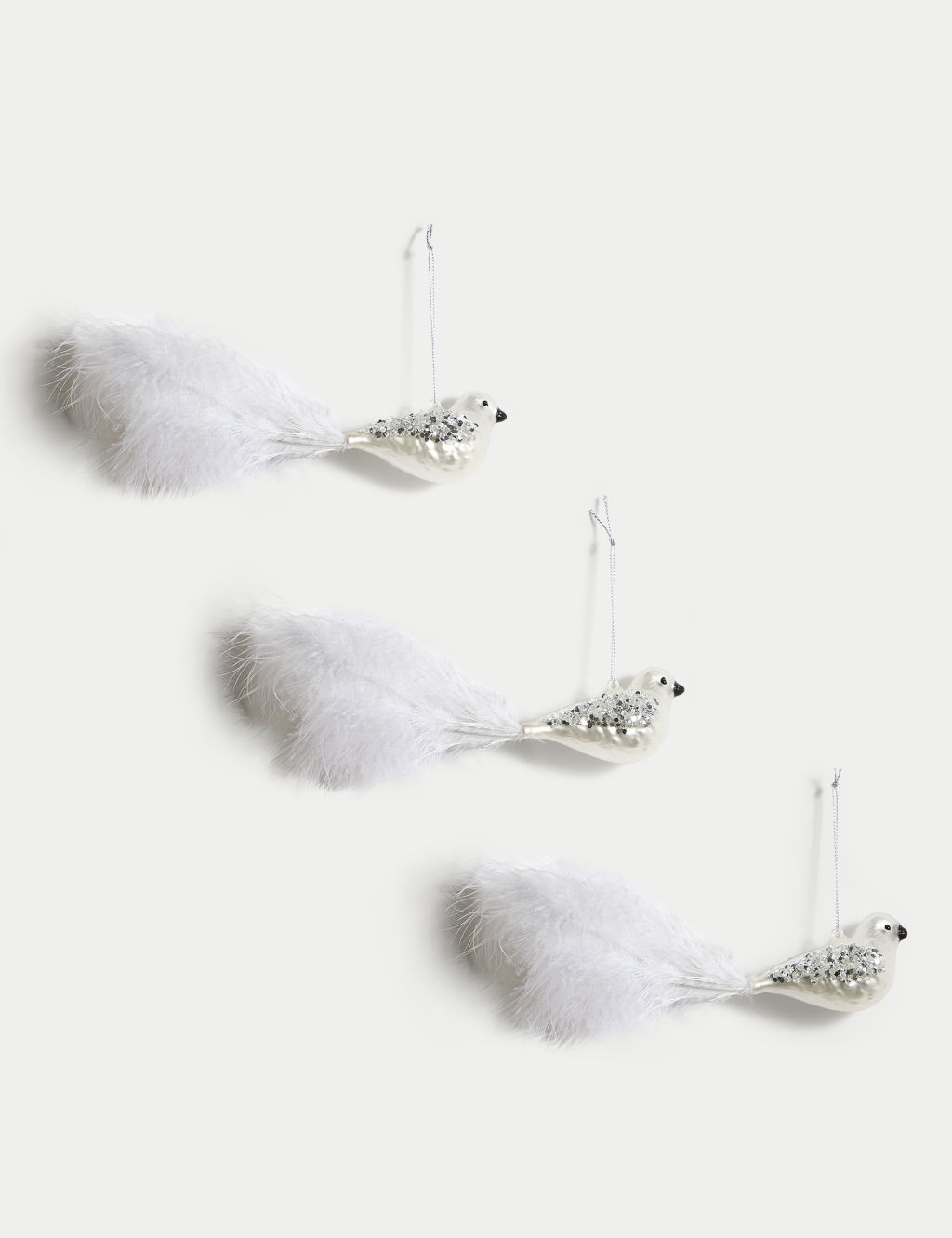 3pk Glass Feathered Bird Hanging Decorations