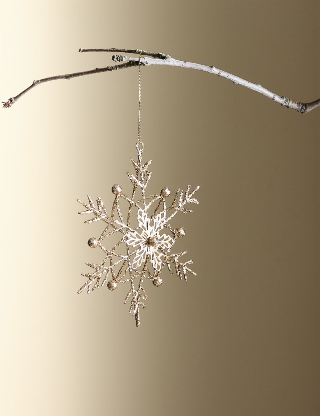 Gold Glitter Snowflake Hanging Decoration