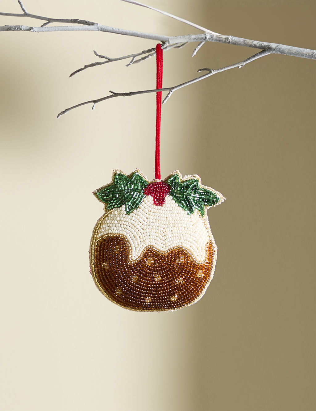 Beaded Christmas Pudding Hanging Decoration