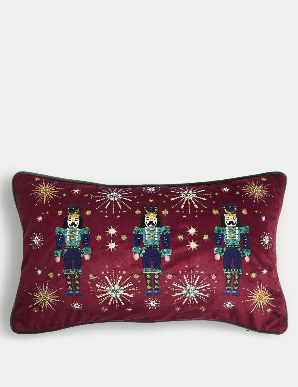 Velvet Nutcracker Embellished Bolster Cushion