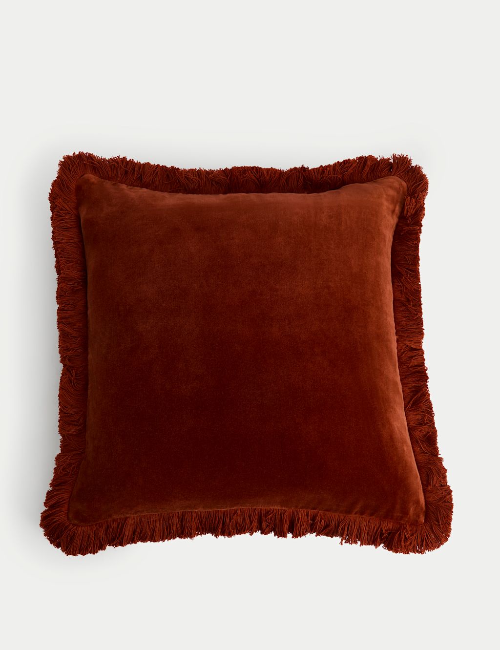 M&S Pure Cotton Velvet Fringed Cushion - Rust