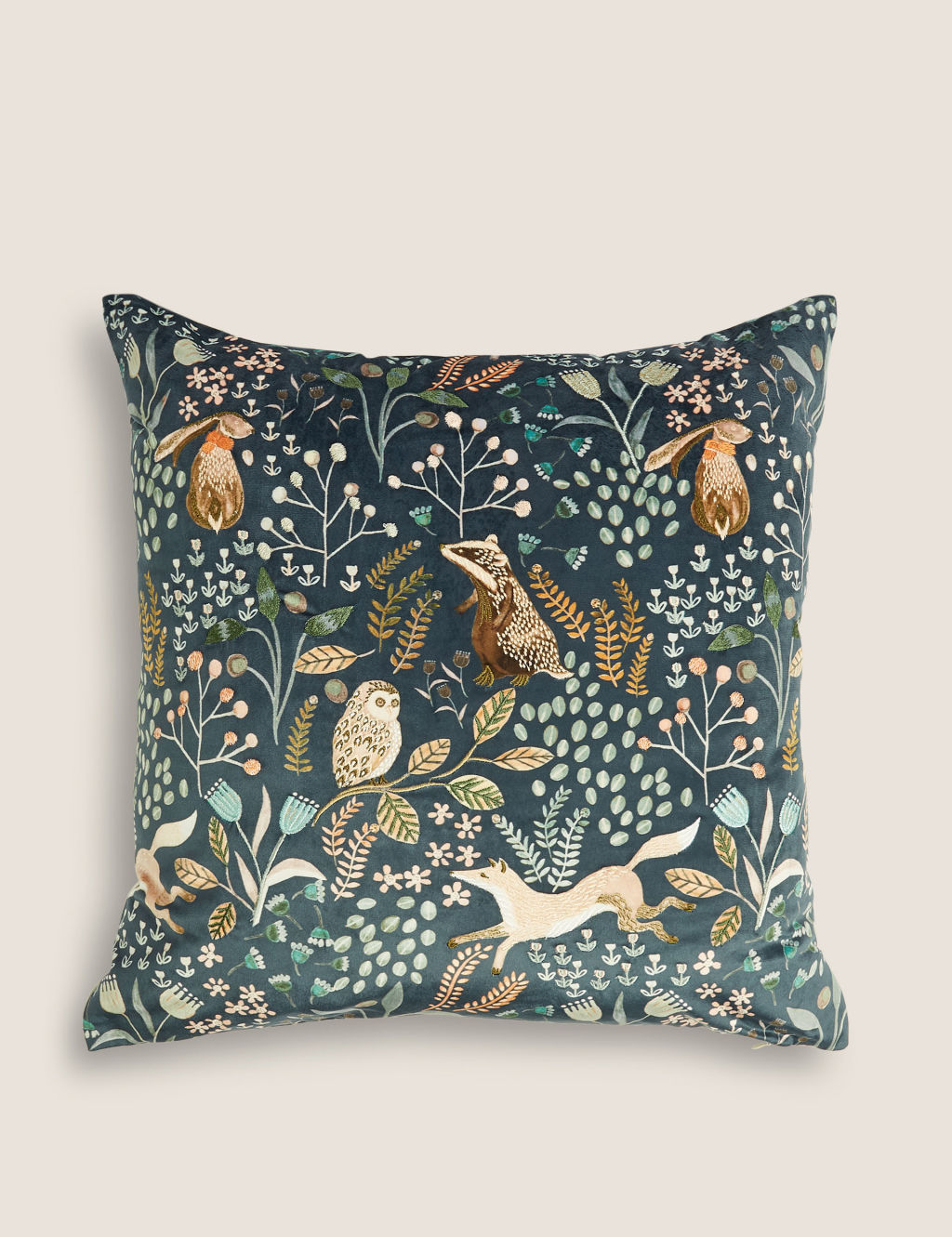 Woodland Print Embroidered Cushion 3 of 5
