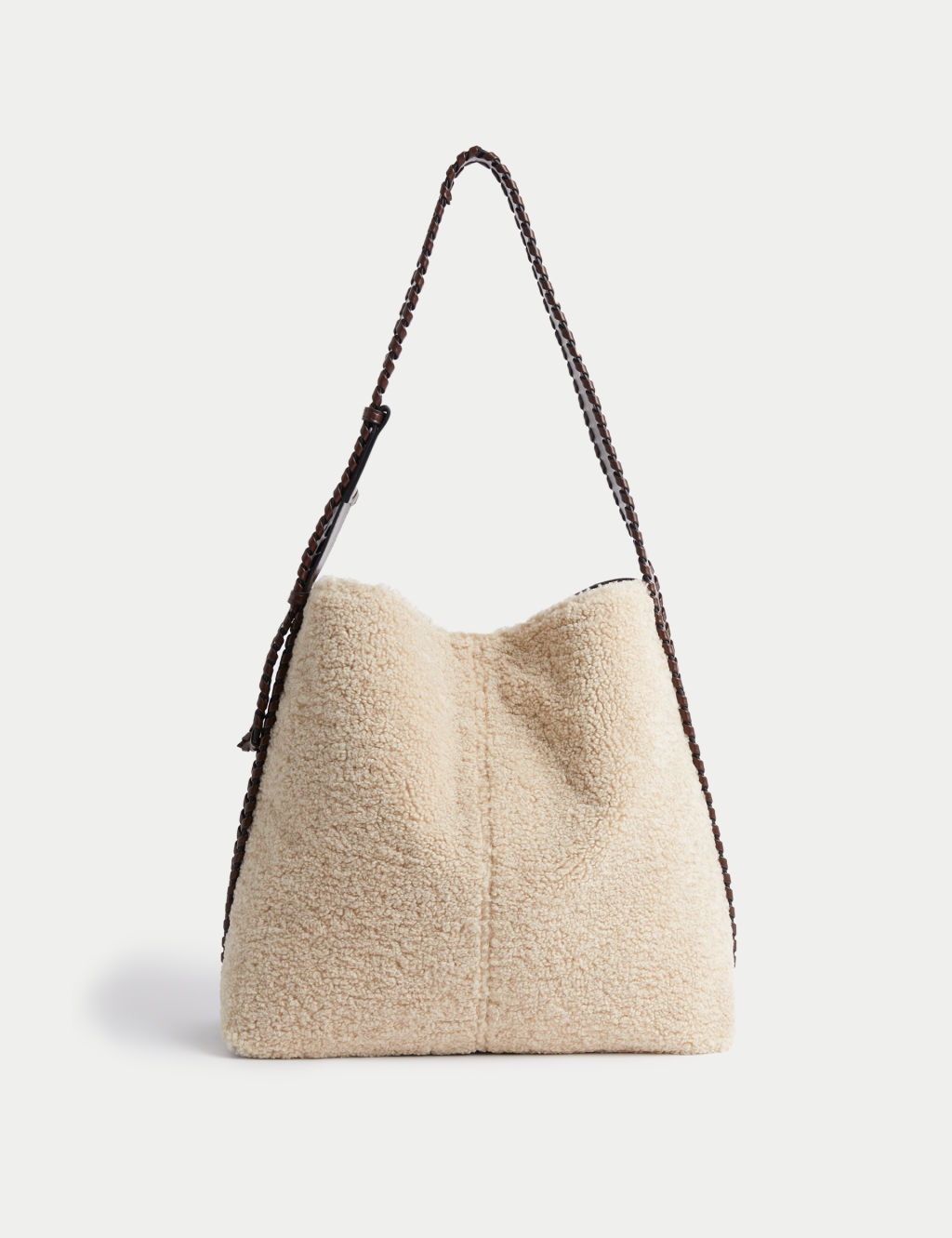 Faux Leather Borg Braided Handle Shoulder Bag