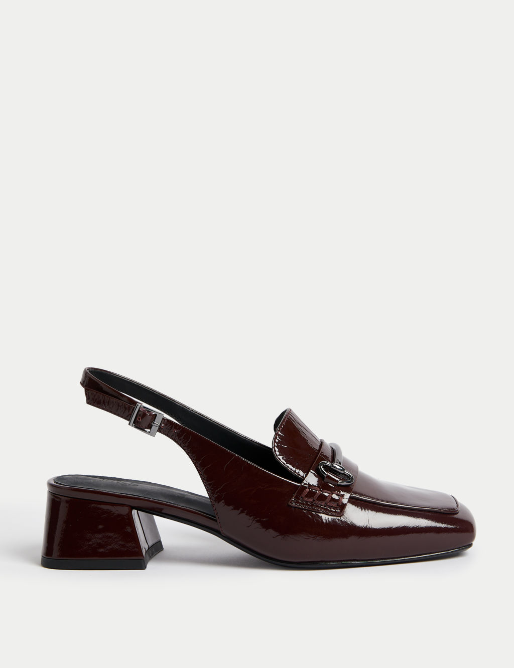 Patent Leather Block Heel Slingback Shoes