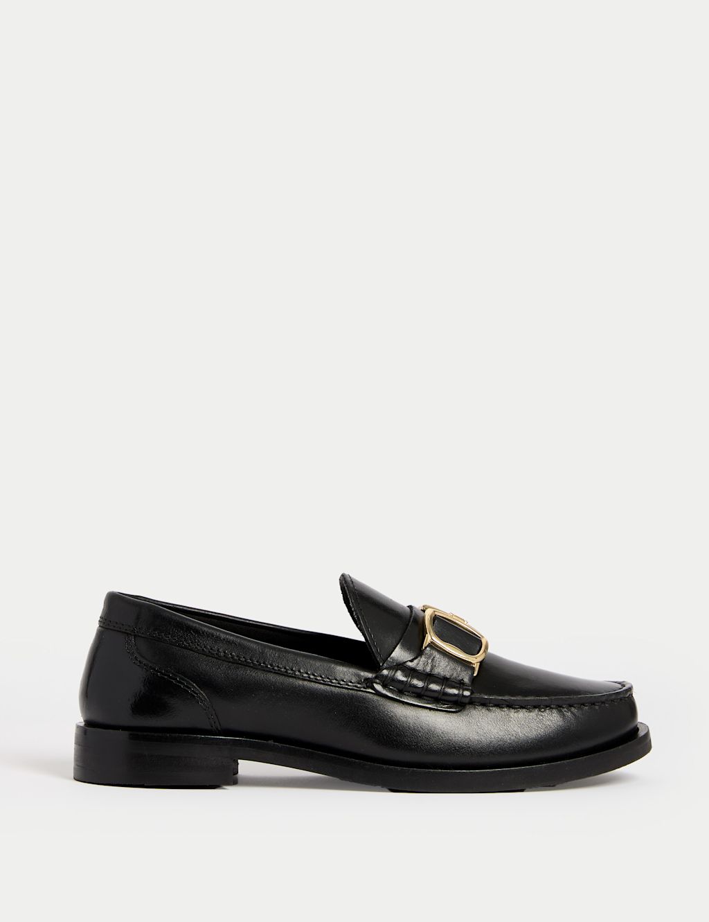 Leather Block Heel Loafers