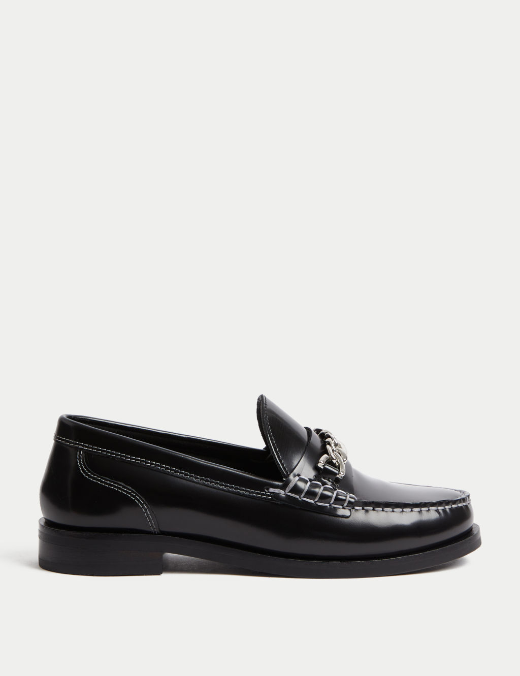 Leather Contrast Chain Detail Loafers