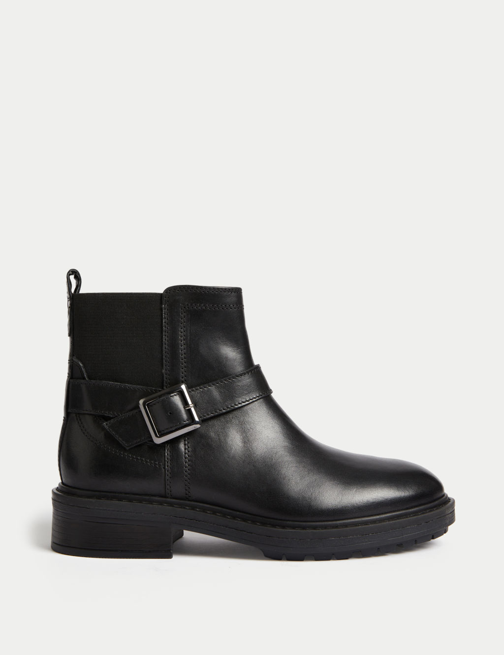 Wide Fit Leather Buckle Flat Ankle Boots