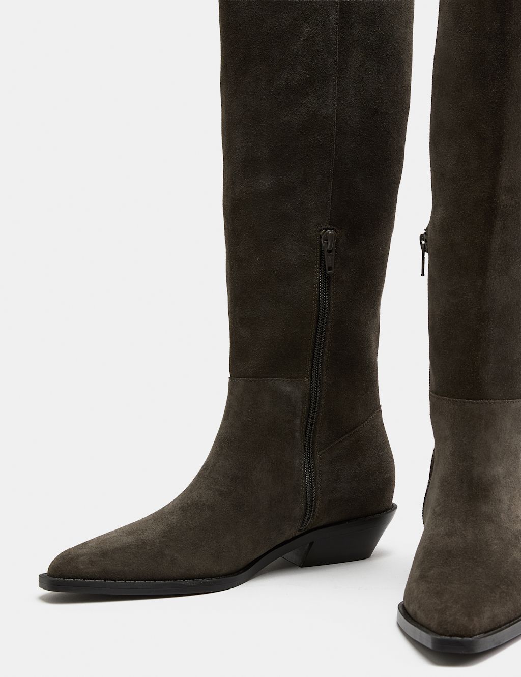 M&S Suede Cowboy Knee High Boots – 3 – Dark Grey, Dark Grey