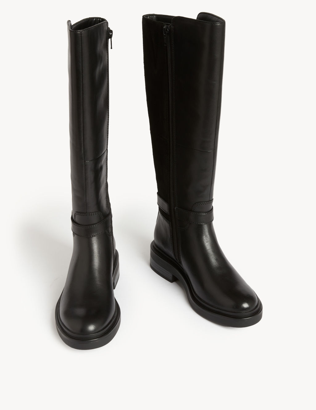 Girls Leather Knee High Riding Boots - Side Zipper & Lace Up Combat Style With Thick Lug Sole, Low Heel