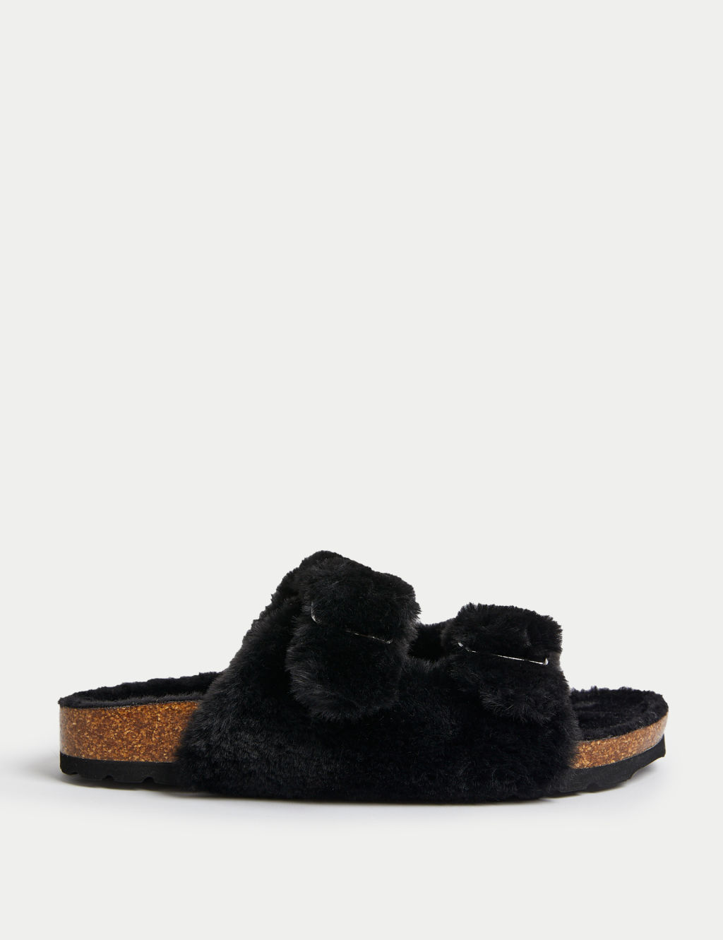 Faux Fur Buckle Slider Slippers