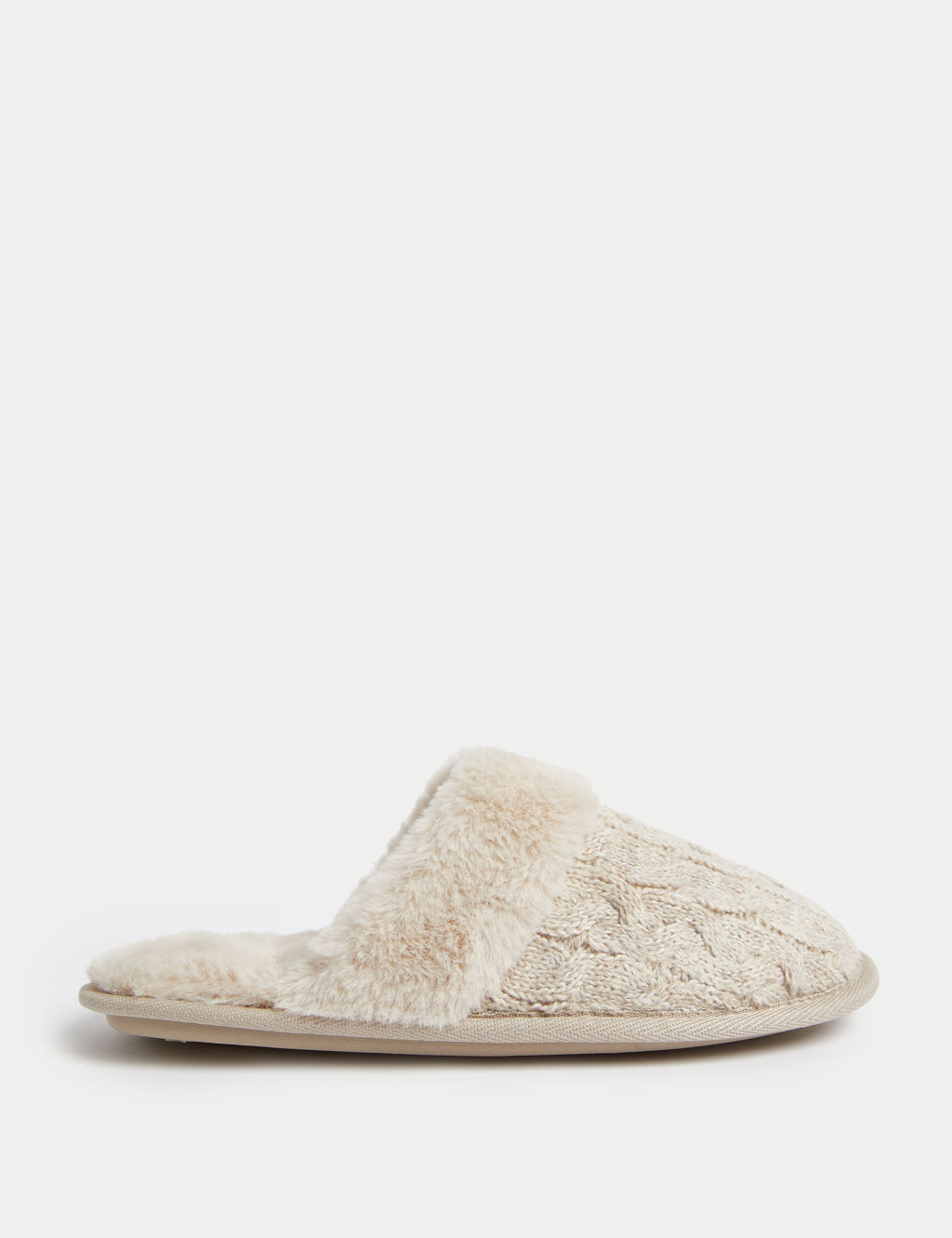 Cable Knit Faux Fur Lined Mule Slippers