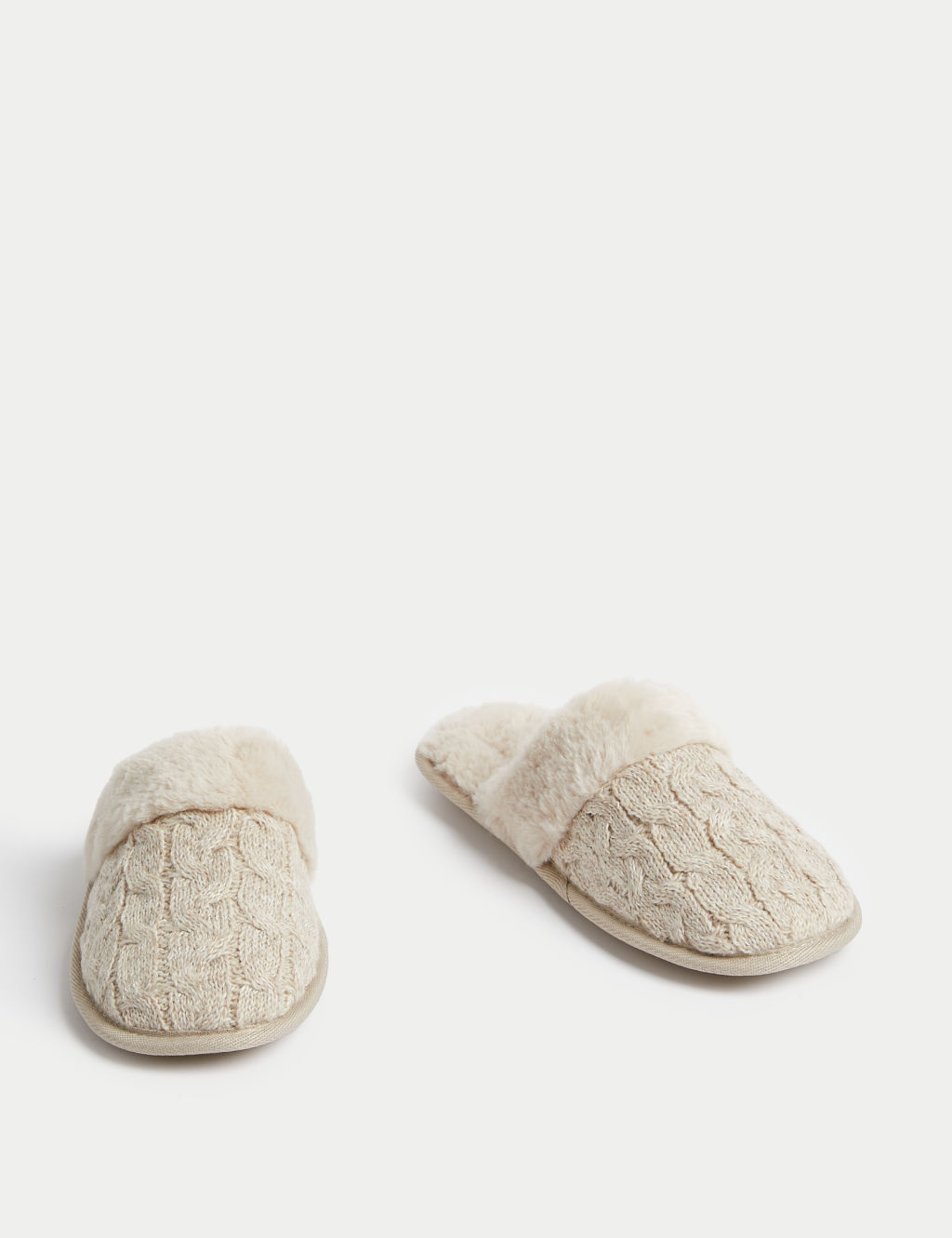 Cable Knit Faux Fur Lined Mule Slippers