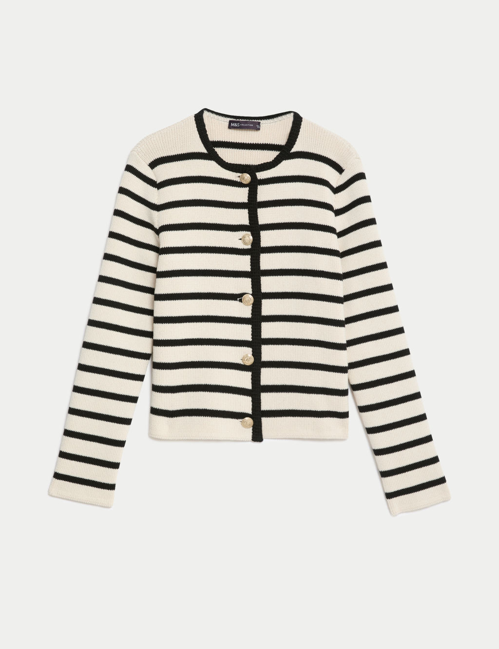 Cotton Rich Striped Crew Neck Cardigan 1 of 6