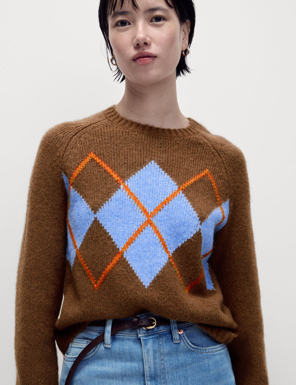 Argyle Crew Neck Jumper With Wool