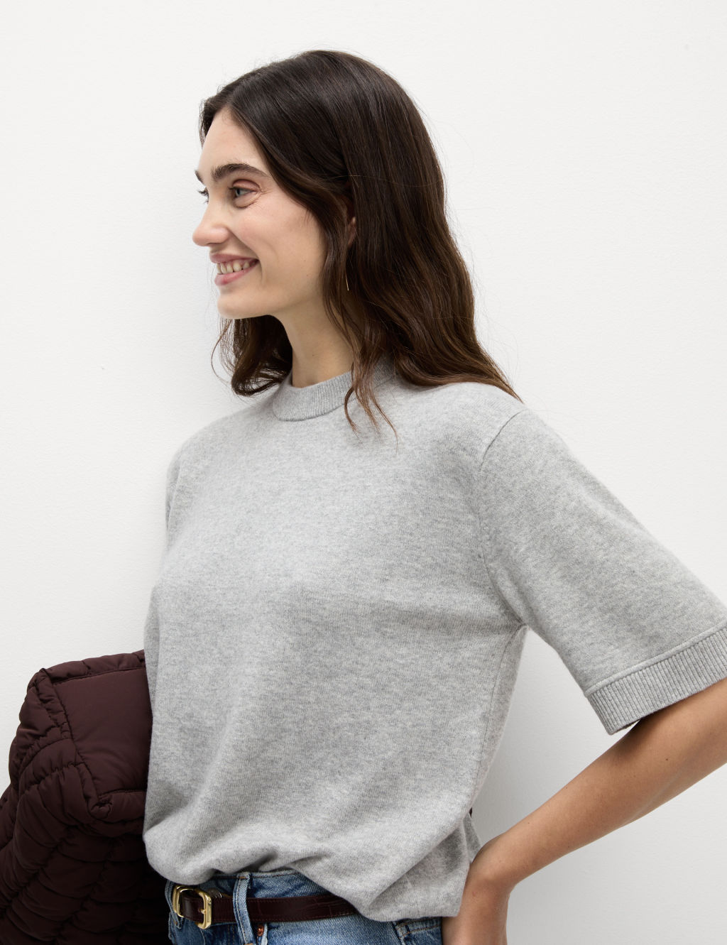 Air-Yarn Crew Neck Knitted Top