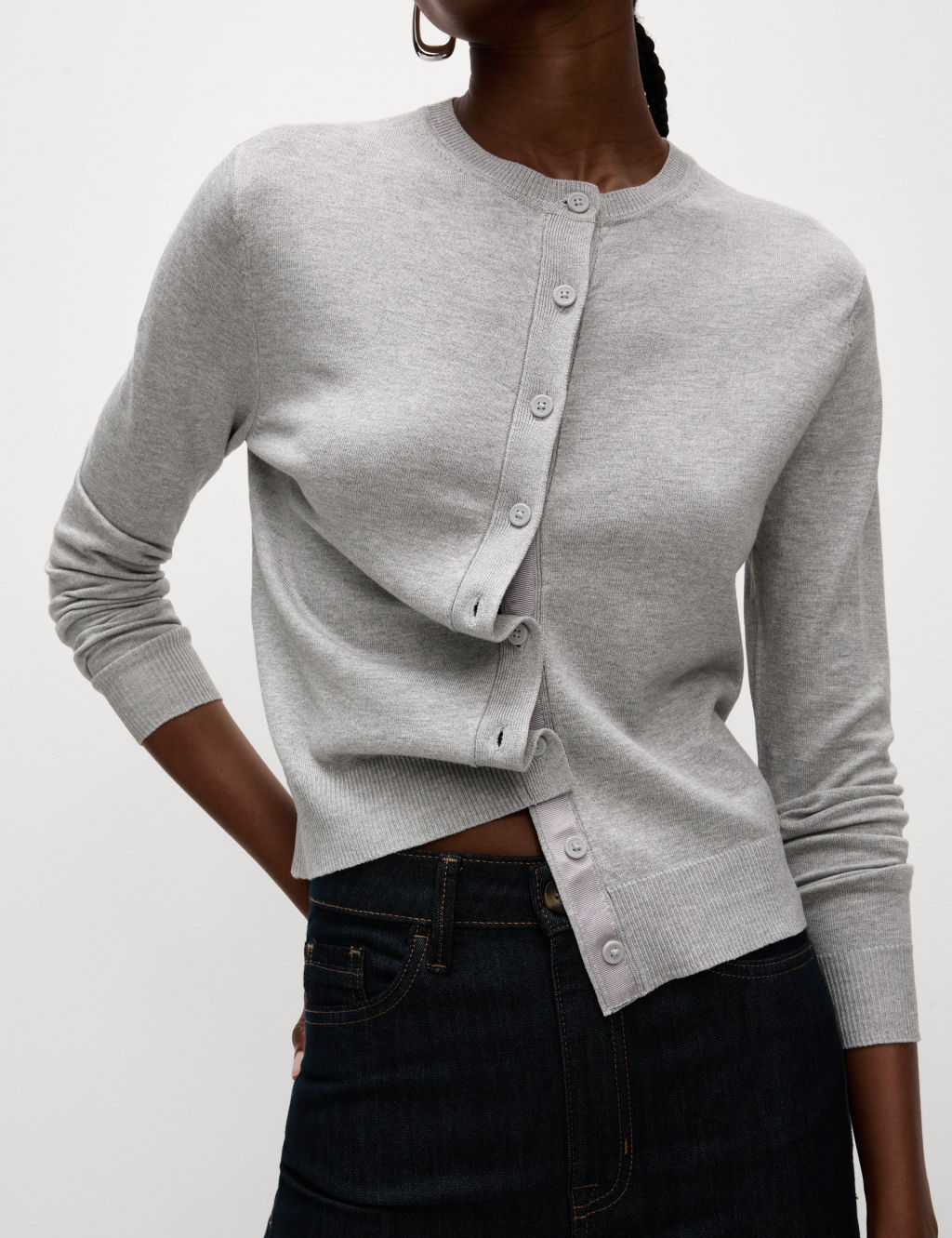 Crew Neck Button Front Cardigan