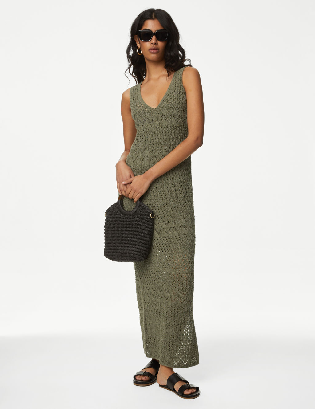 Cotton Rich Textured Midi Knitted Dress