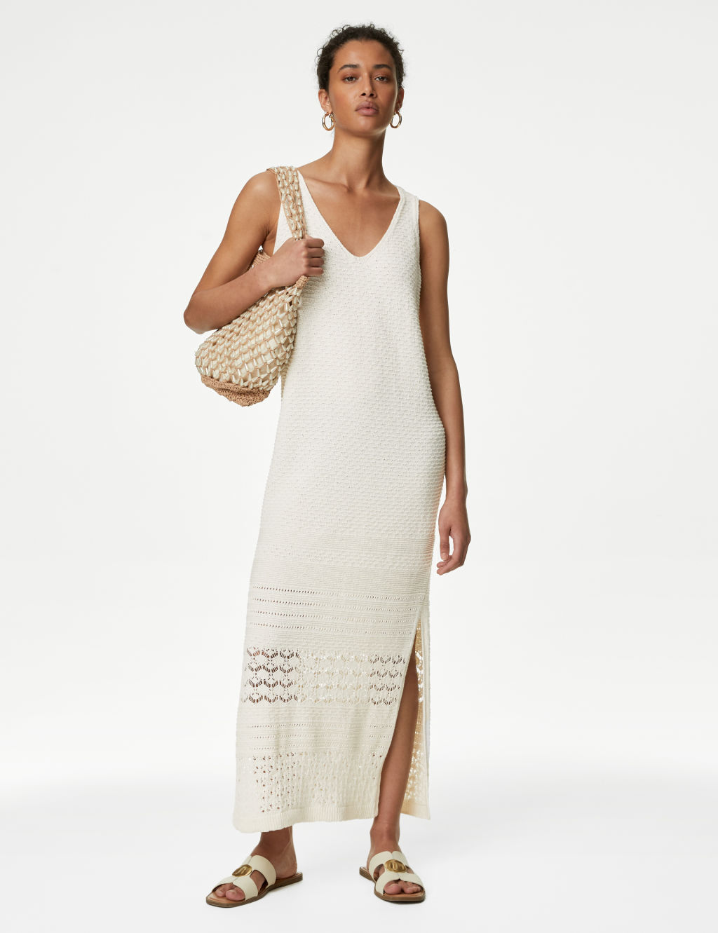 Cotton Rich Textured Midi Knitted Dress