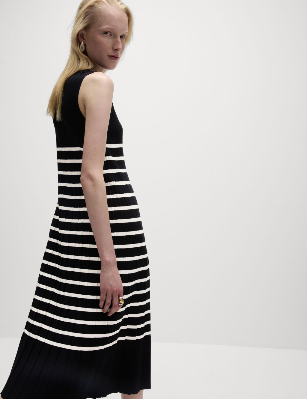 Striped Ribbed Knitted Midi Dress 7 of 8