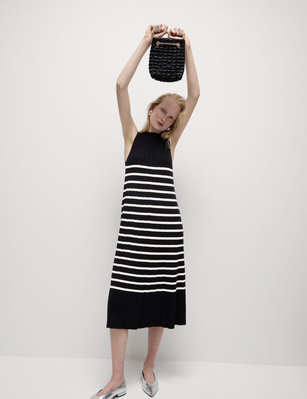 Striped Ribbed Knitted Midi Dress 8 of 8