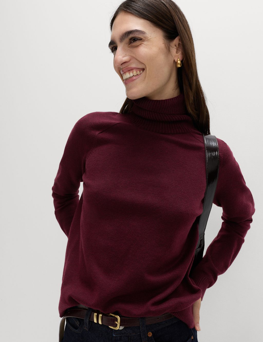 M&S Air-Yarn Roll Neck Jumper – Extra Large – Dark Burgundy, Dark Burgundy