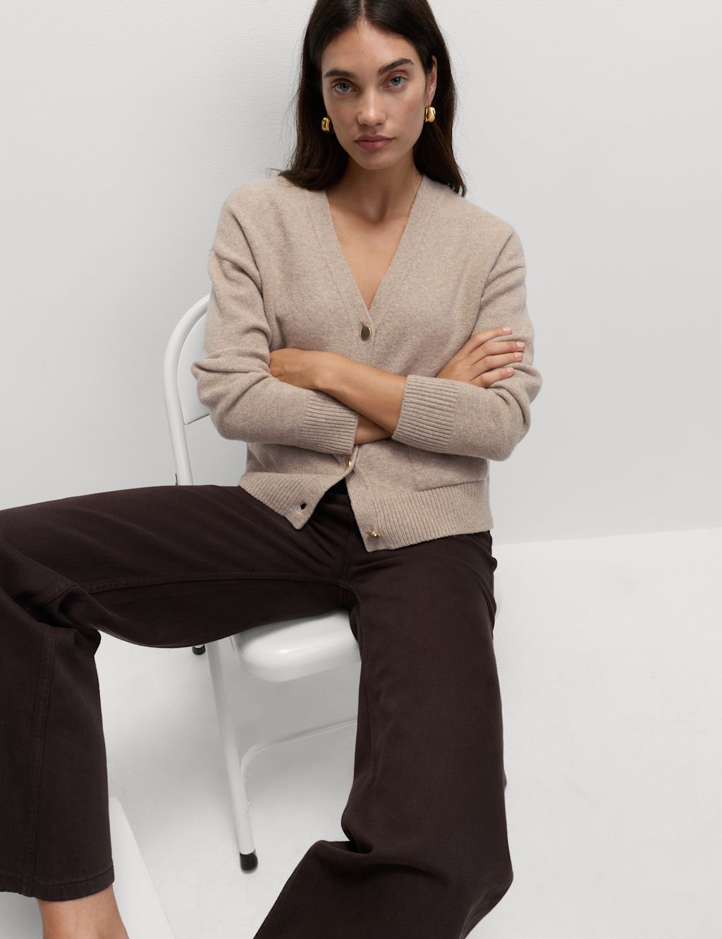 V-Neck Button Front Relaxed Cardigan