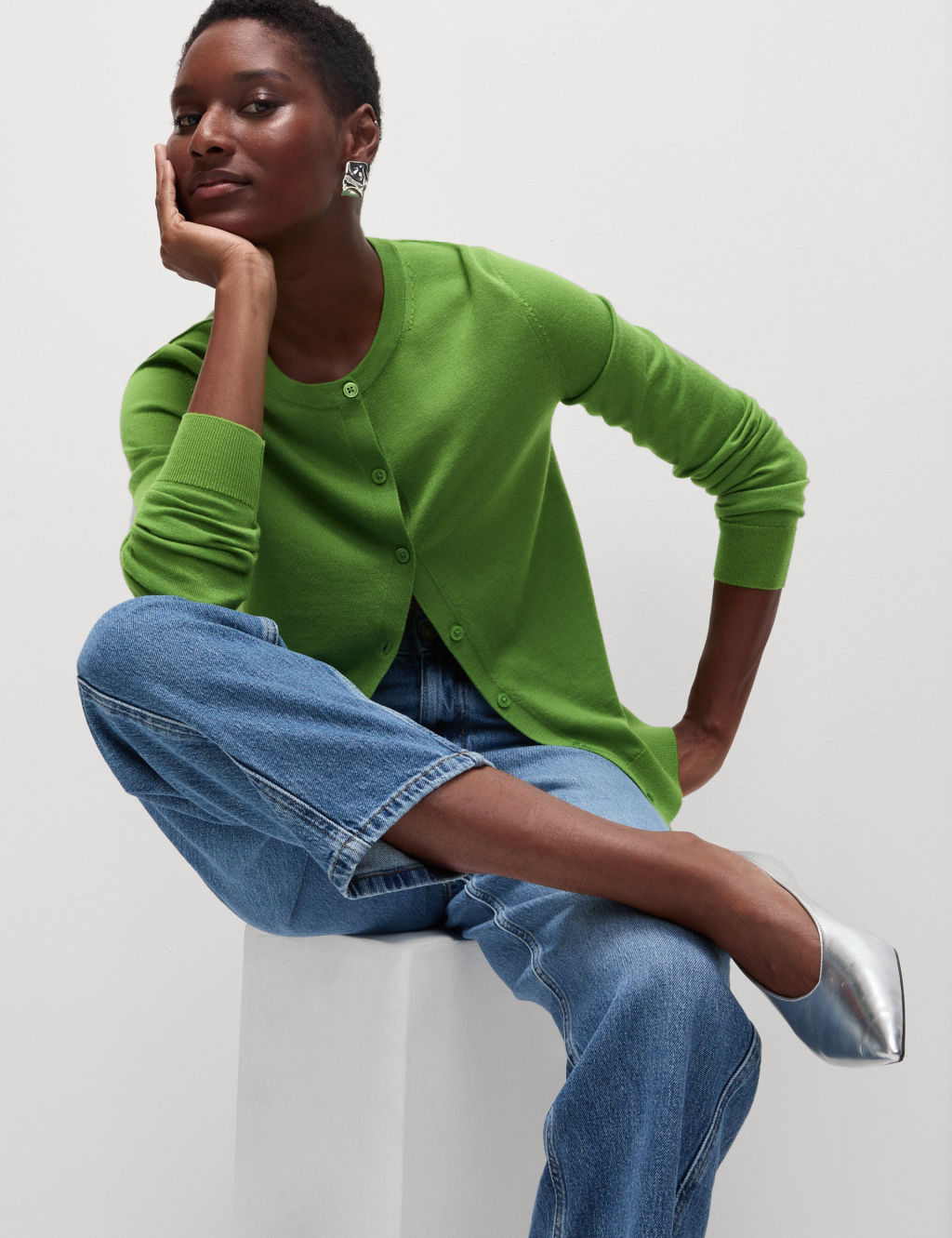 Pure Merino Wool Crew Neck Cardigan