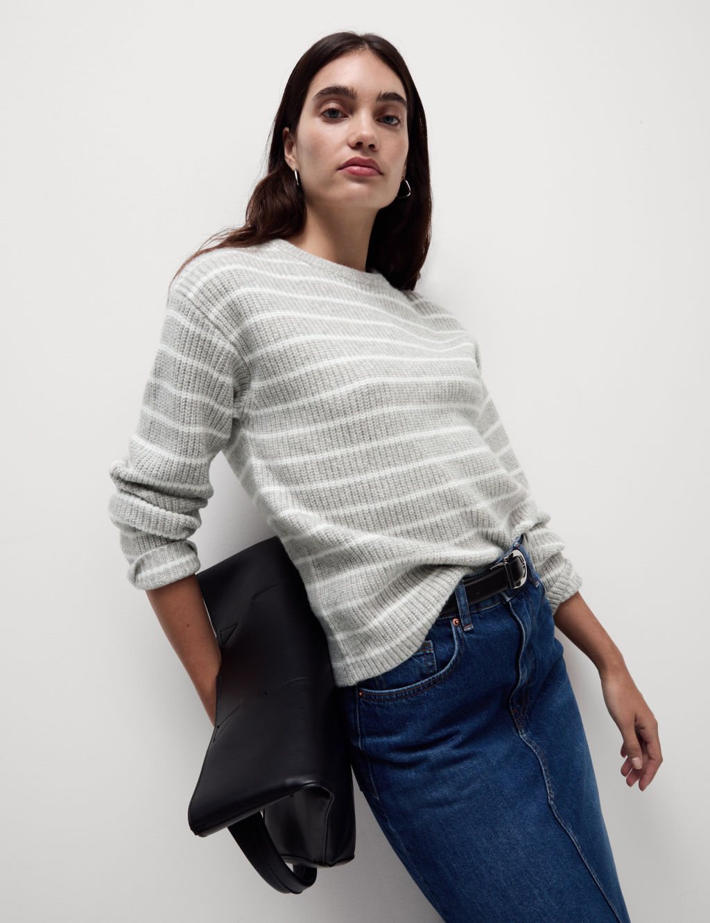 Cloud-Yarn Striped Crew Neck Jumper