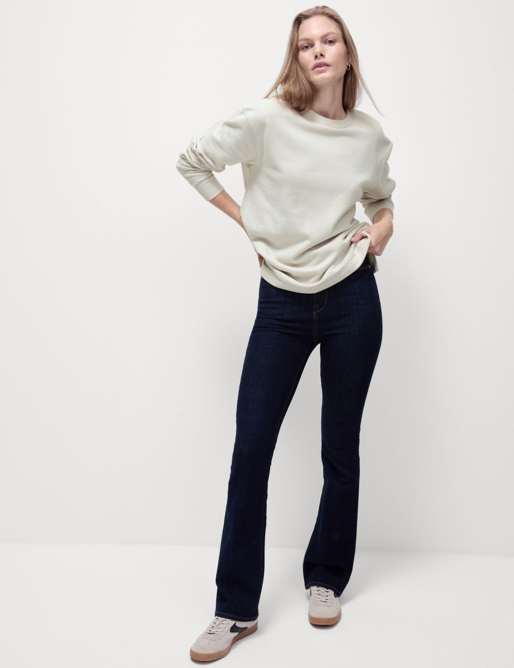 Cotton Rich Crew Neck Longline Sweatshirt