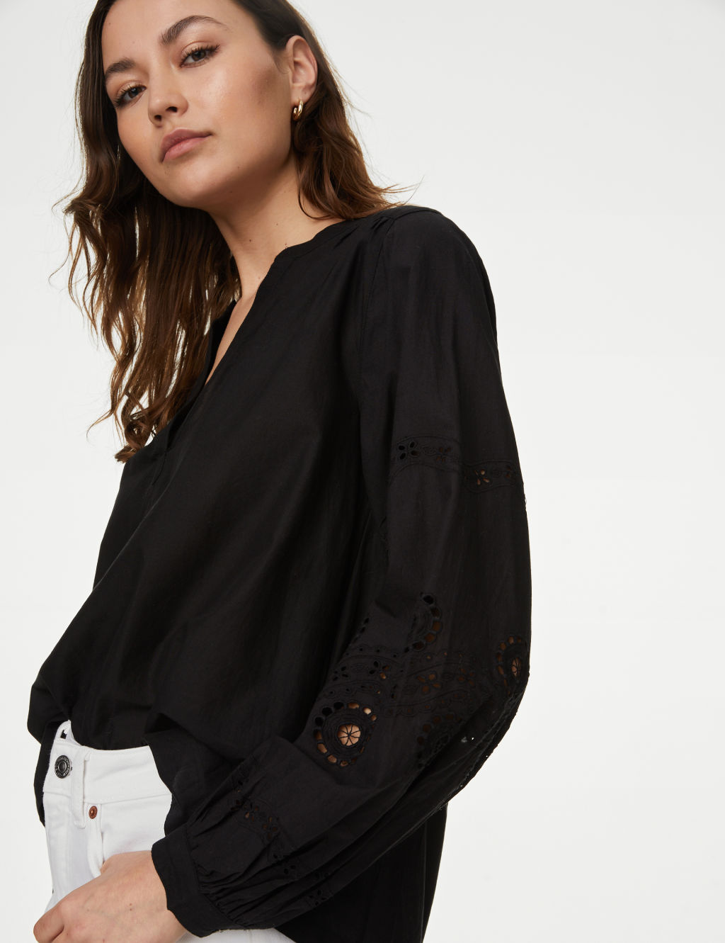 Pure Cotton Embroidered V-Neck Blouse | M&S Collection | M&S