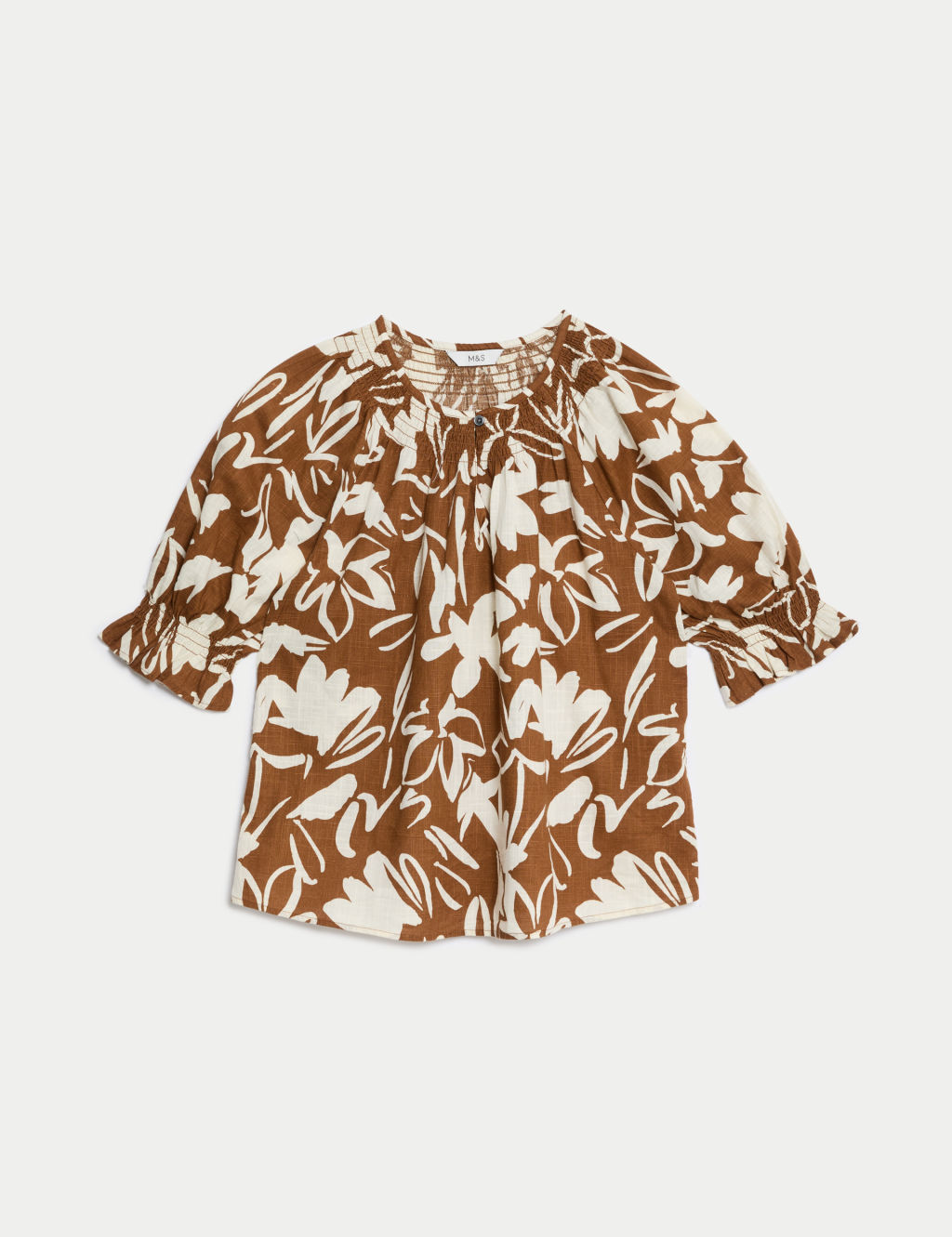 Pure Cotton Printed Shirred Detail Blouse 1 of 5