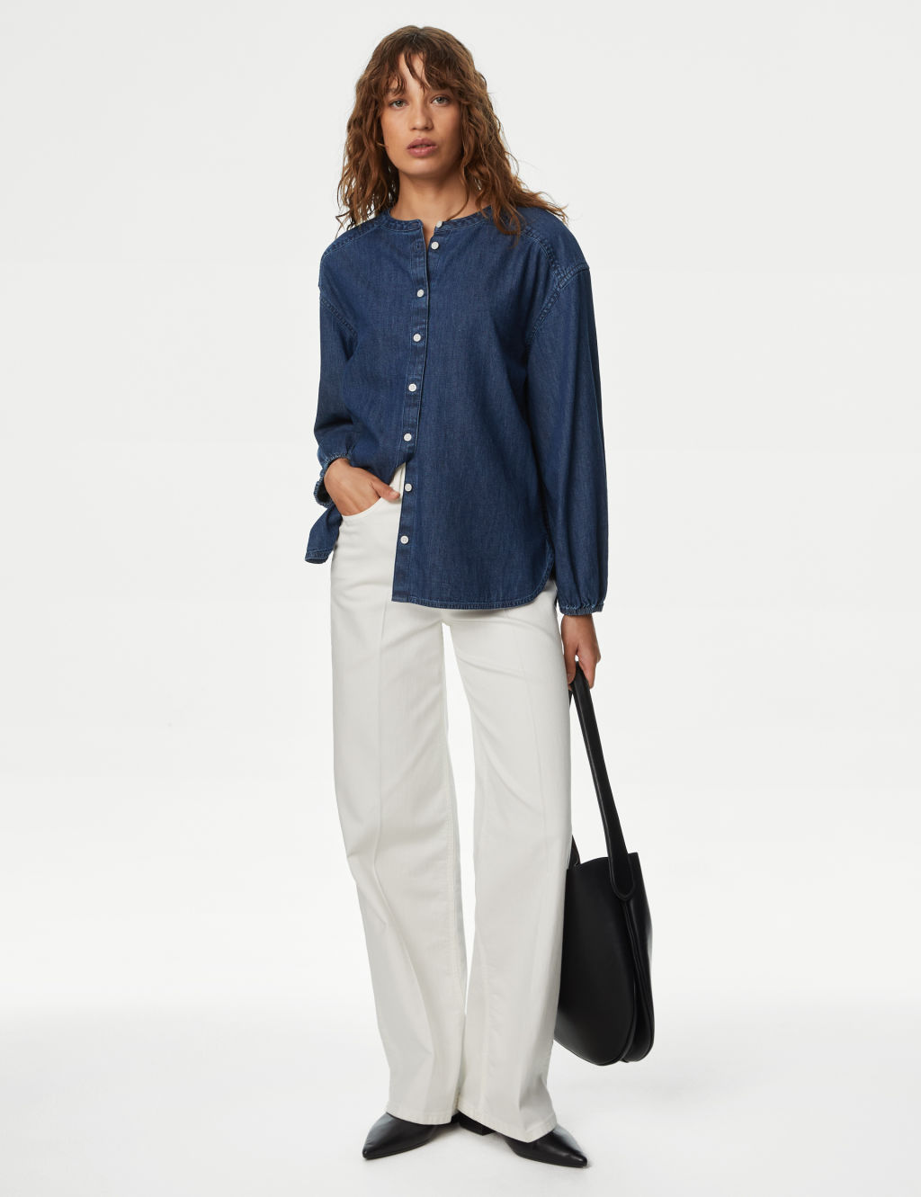 Pure Cotton Denim Button Through Blouse