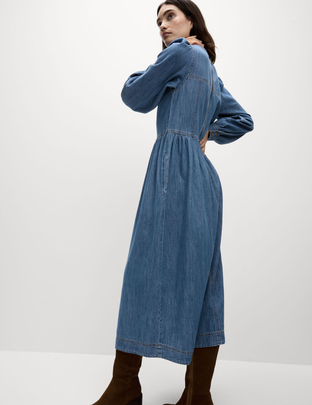 Denim Midi Waisted Dress 4 of 7