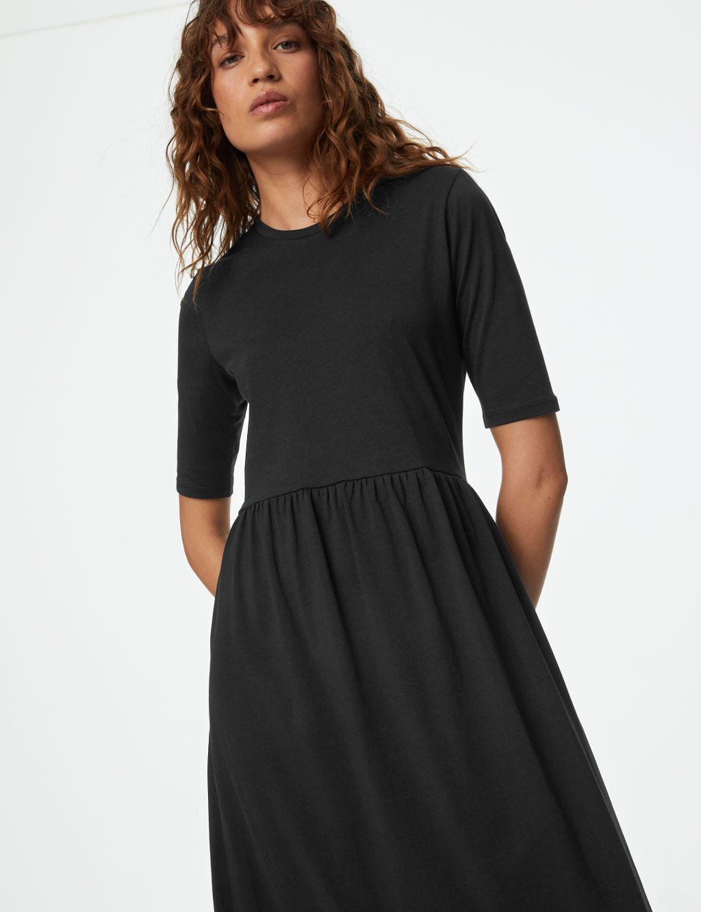 Jersey Round Neck Midi Waisted Dress 2 of 5