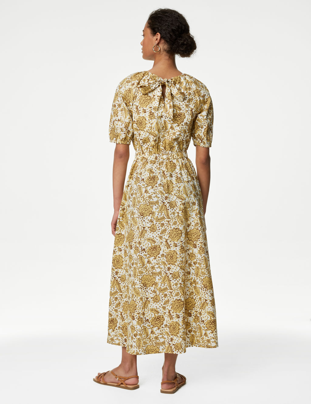 Pure Cotton Floral Midi Waisted Dress | M&S Collection | M&S