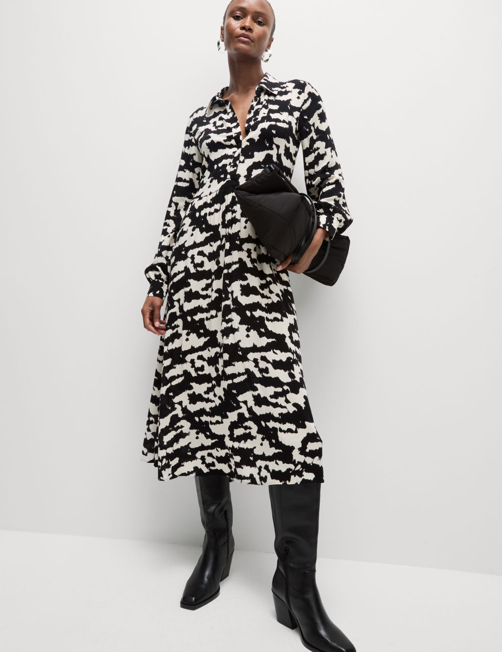 Printed Button Front Midi Shirt Dress