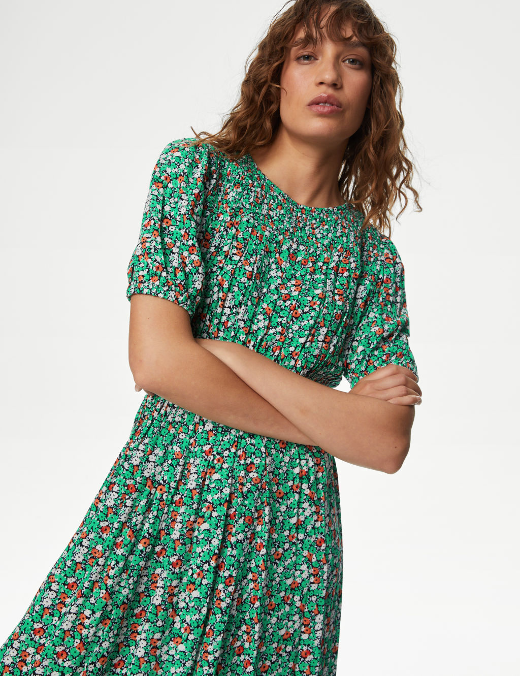 Ditsy Floral Shirred Midi Waisted Dress 2 of 4