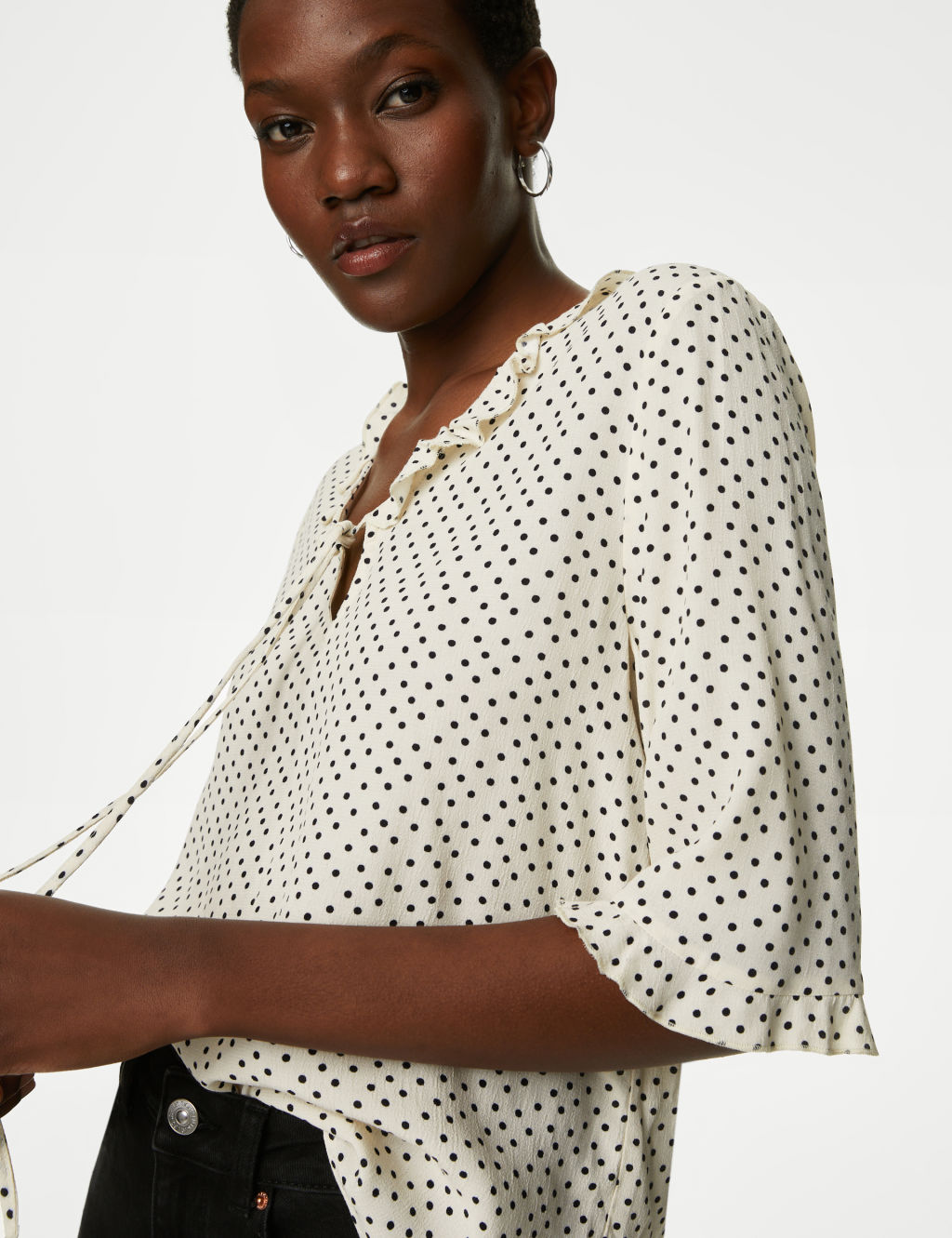 Polka Dot V-Neck Frill Detail Blouse 4 of 5