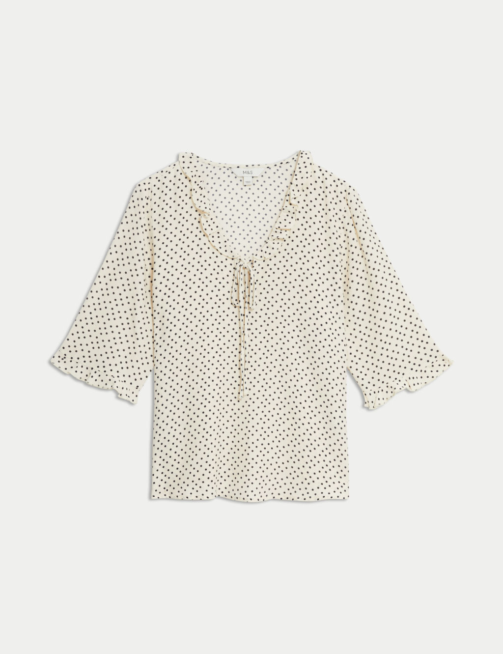 Polka Dot V-Neck Frill Detail Blouse 1 of 5