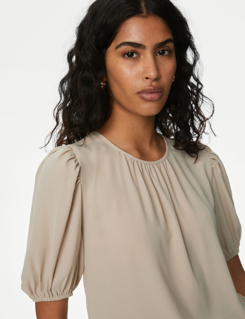 Short Sleeve Solid Color Regular Blouse kmy22s10918