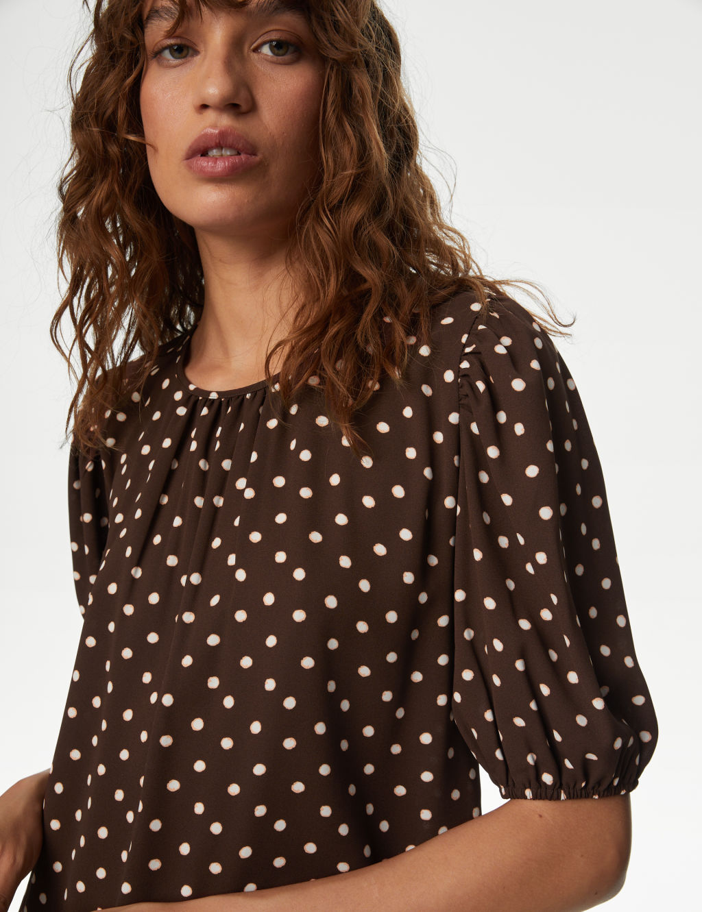 Printed Round Neck Puff Sleeve Blouse 4 of 5