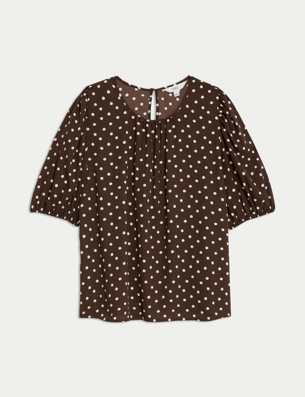 Printed Round Neck Puff Sleeve Blouse 1 of 5