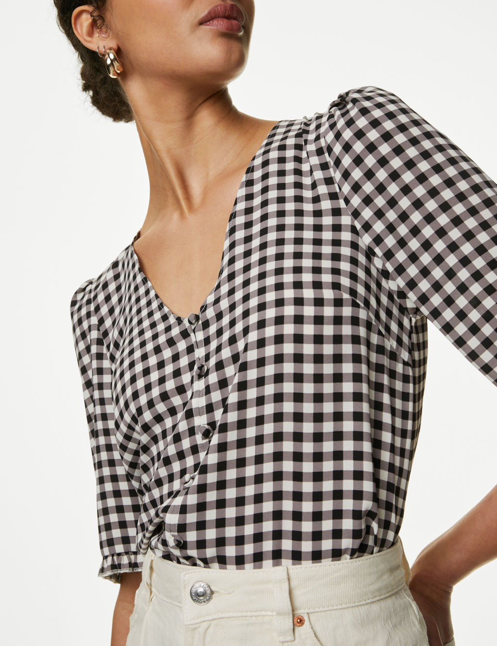 Printed V-Neck Puff Sleeve Blouse 3 of 5