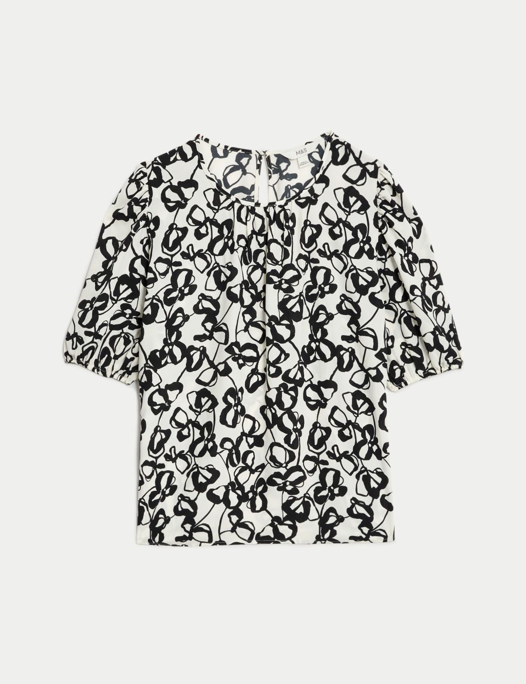 Printed Round Neck Puff Sleeve Blouse 1 of 5