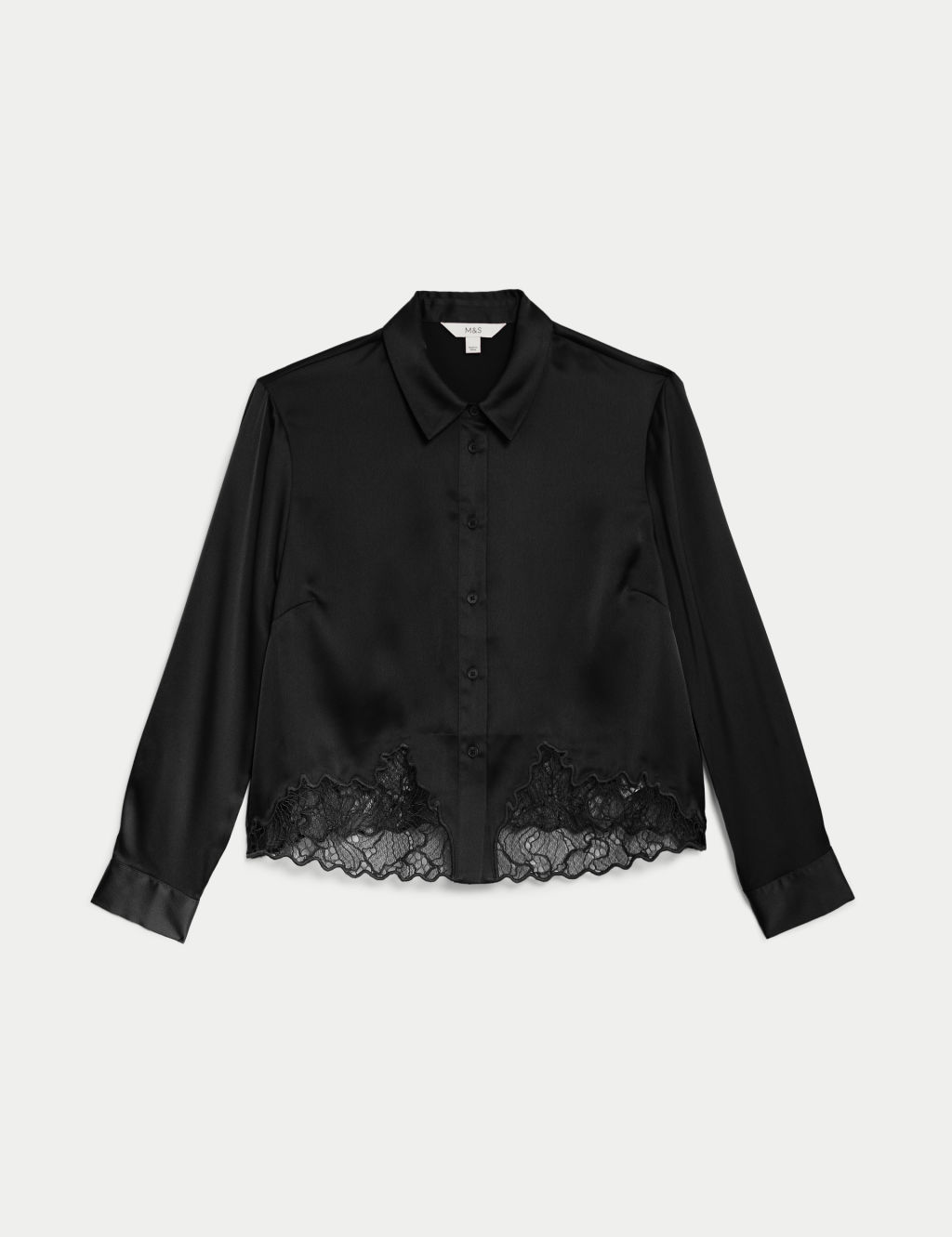 Satin Button Through Lace Detail Shirt 1 of 6