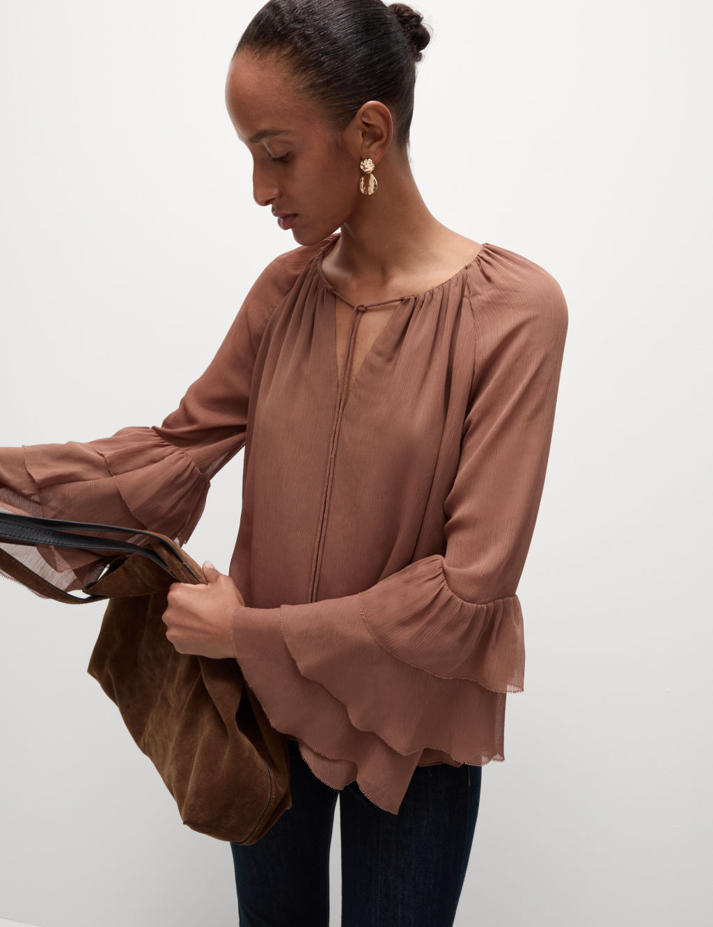 Tie Neck Frill Detail Blouse