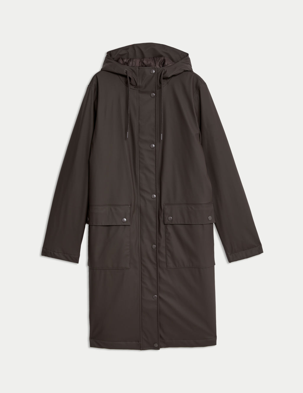 Rubber Hooded Funnel Neck Raincoat