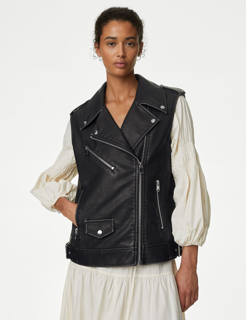 Faux Leather Aged Relaxed Biker Gilet 8 of 8