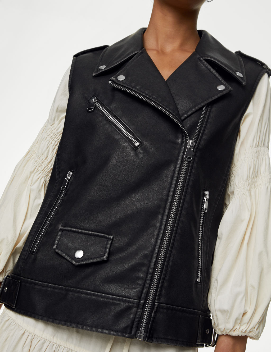 Faux Leather Aged Relaxed Biker Gilet 4 of 8